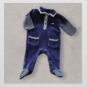 Vintage! Blue Velvety Striped Car Jumper, Kid's 0-3M